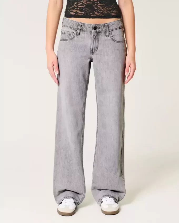 Jeans larghi grigi a vita bassa