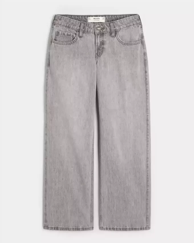 Jeans larghi grigi a vita bassa