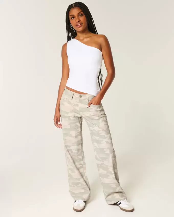 Jeans larghi mimetici Y2K a vita bassa
