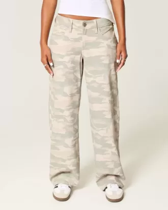 Jeans larghi mimetici Y2K a vita bassa