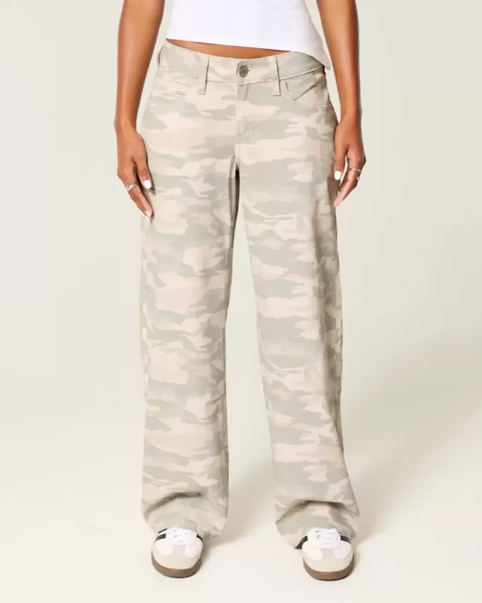 Jeans larghi mimetici Y2K a vita bassa