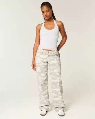 Jeans larghi mimetici Y2K a vita bassa e sinuosi