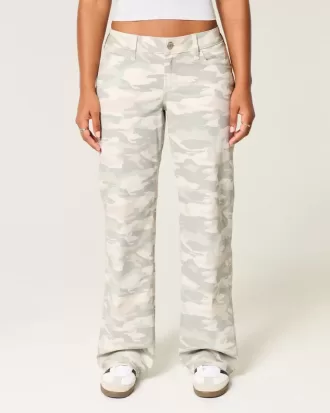 Jeans larghi mimetici Y2K a vita bassa e sinuosi