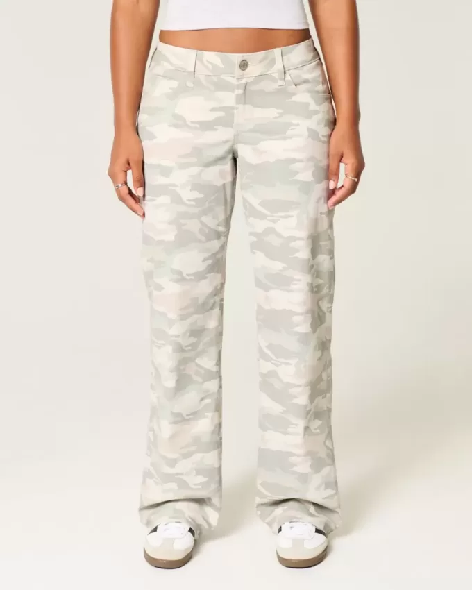 Jeans larghi mimetici Y2K a vita bassa e sinuosi