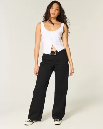 Jeans larghi neri a vita bassa e curvy