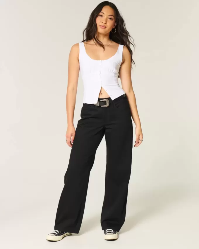 Jeans larghi neri a vita bassa e curvy Jeans larghi neri a vita bassa e curvy
