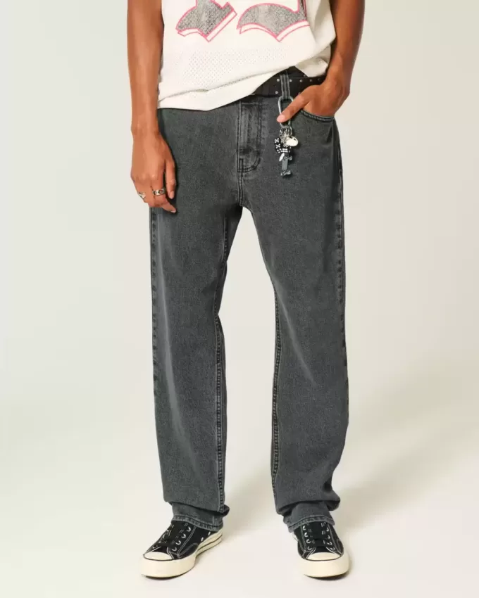Jeans larghi neri lavati