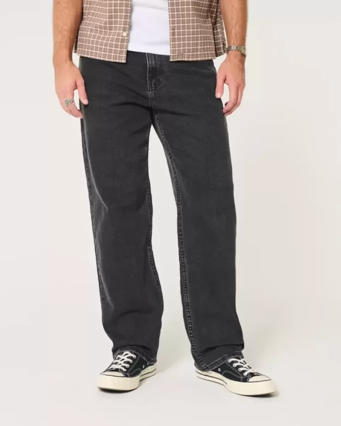 Jeans larghi neri lavati