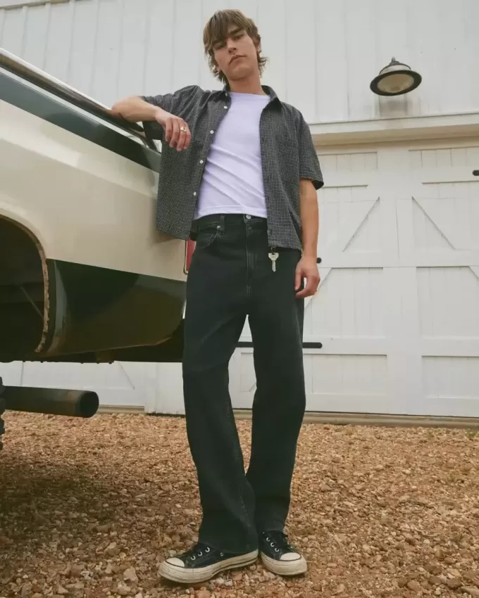 Jeans larghi neri lavati
