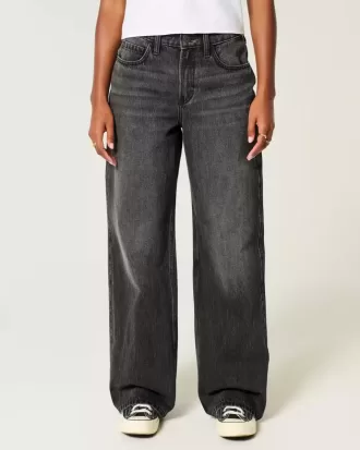 Jeans larghi neri lavati a vita alta