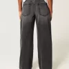 Jeans larghi neri lavati a vita alta