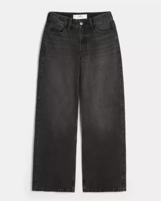 Jeans larghi neri lavati a vita alta e curvy