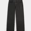 Jeans larghi neri lavati a vita bassa