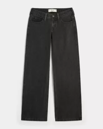 Jeans larghi neri lavati a vita bassa