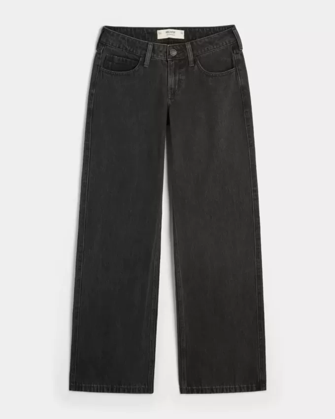 Jeans larghi neri lavati a vita bassa
