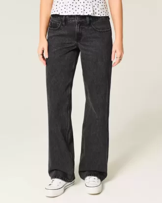 Jeans larghi neri lavati a vita bassa