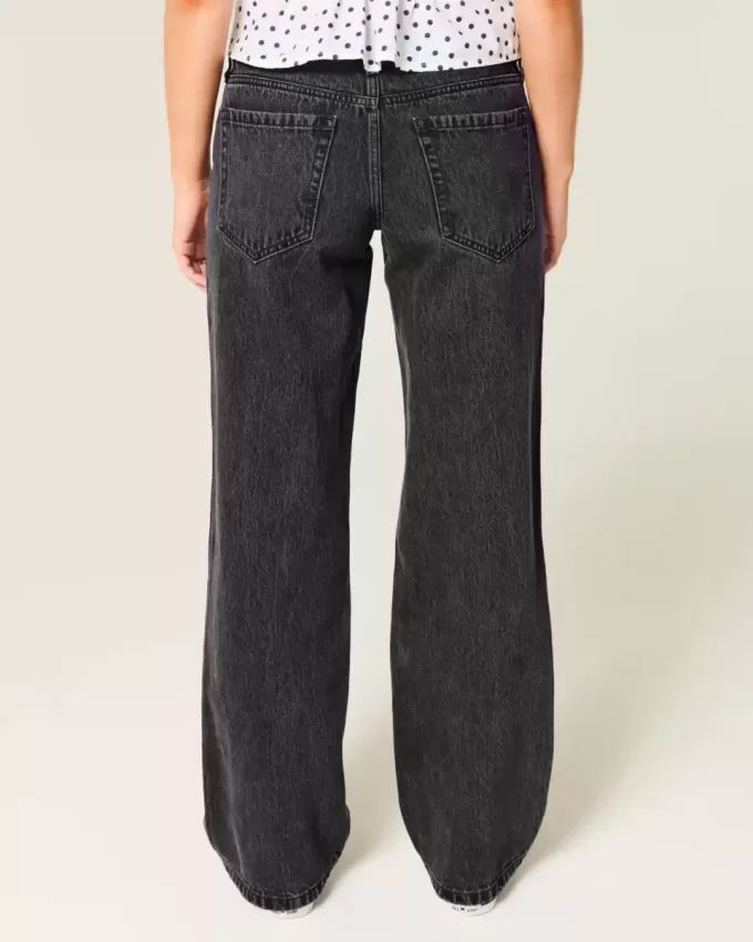 Jeans larghi neri lavati a vita bassa