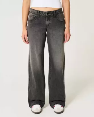Jeans larghi neri lavati a vita bassa e curvy