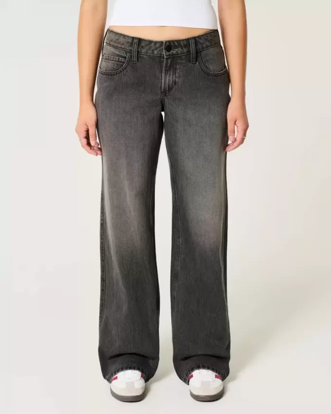Jeans larghi neri lavati a vita bassa e curvy Jeans larghi neri lavati a vita bassa e curvy