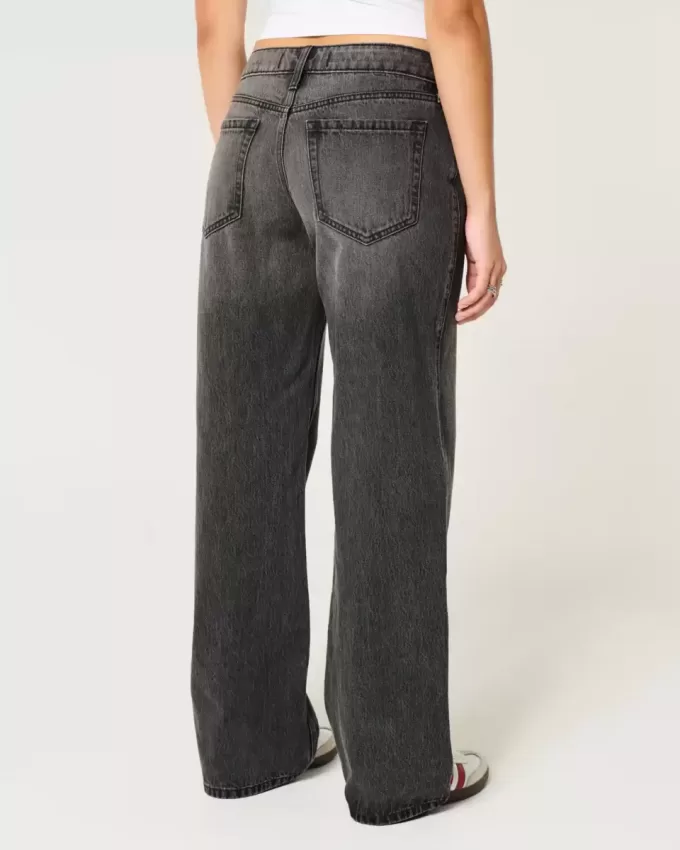 Jeans larghi neri lavati a vita bassa e curvy Jeans larghi neri lavati a vita bassa e curvy