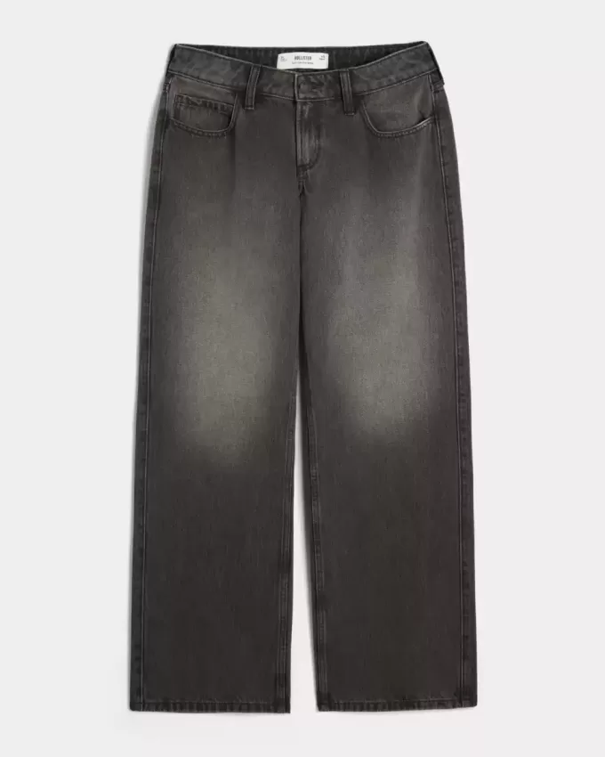 Jeans larghi neri lavati a vita bassa e curvy Jeans larghi neri lavati a vita bassa e curvy