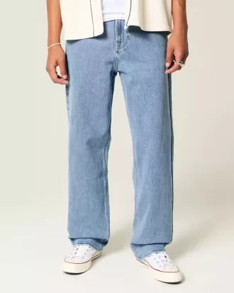 Jeans larghi ricamati lavaggio medio