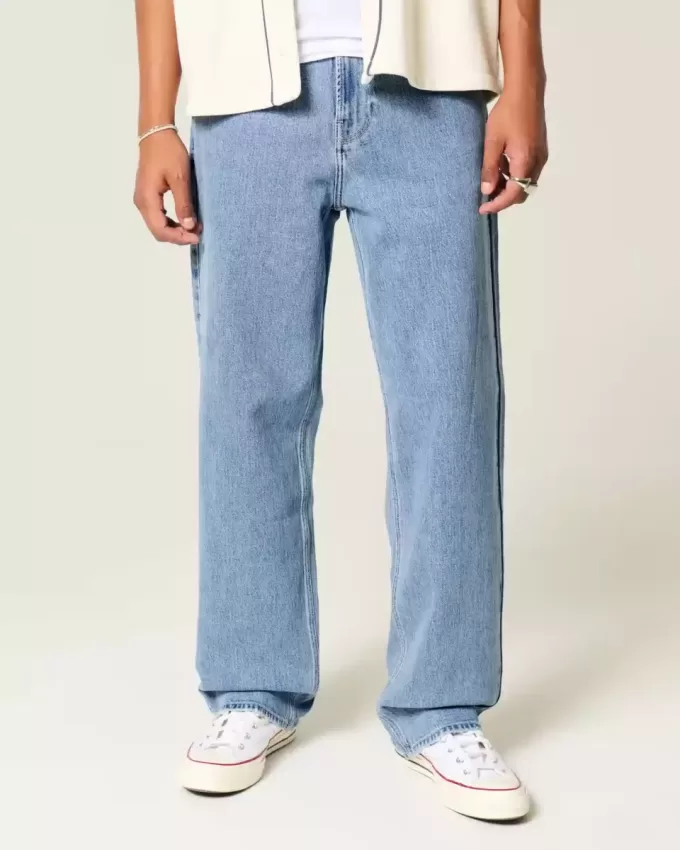 Jeans larghi ricamati lavaggio medio