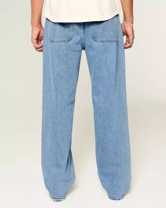 Jeans larghi ricamati lavaggio medio
