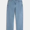 Jeans larghi ricamati lavaggio medio