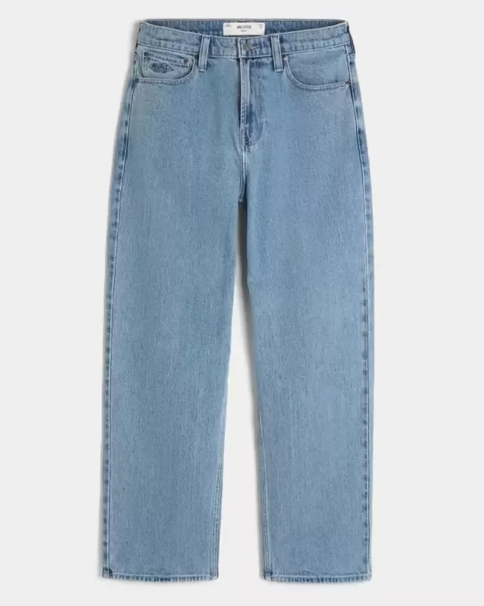 Jeans larghi ricamati lavaggio medio