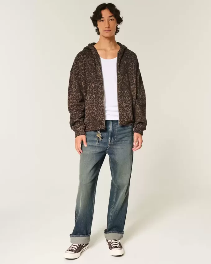 Jeans larghi ricamati lavaggio scuro