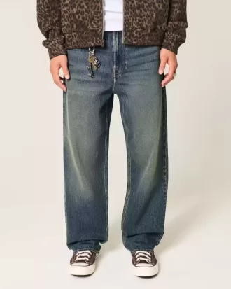Jeans larghi ricamati lavaggio scuro