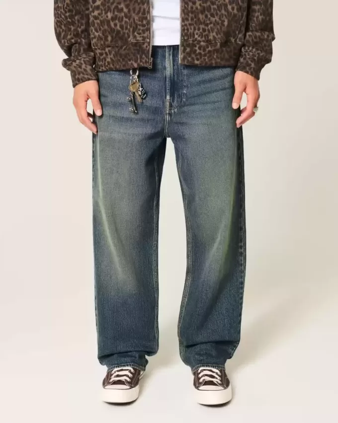 Jeans larghi ricamati lavaggio scuro