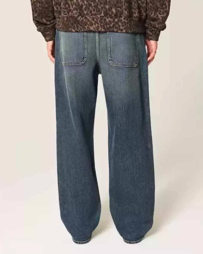 Jeans larghi ricamati lavaggio scuro