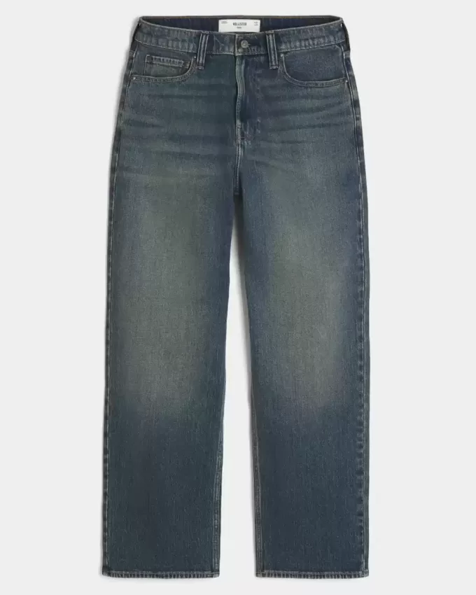 Jeans larghi ricamati lavaggio scuro
