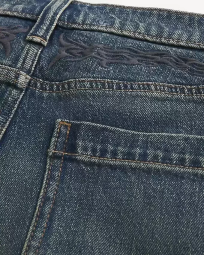 Jeans larghi ricamati lavaggio scuro