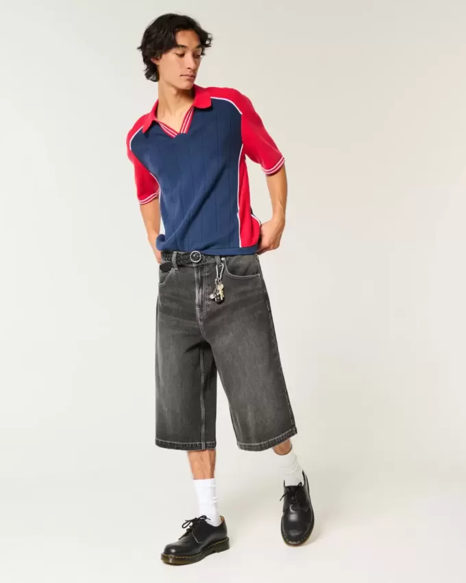 Jeans larghi skater a mezza lunghezza neri lavati