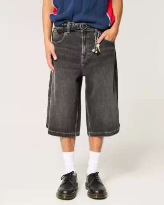 Jeans larghi skater a mezza lunghezza neri lavati