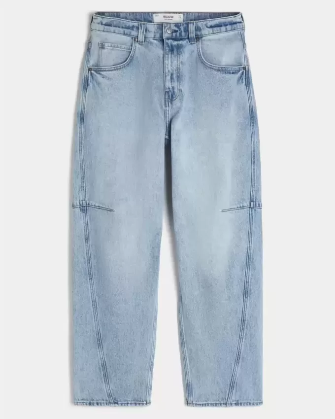 Jeans larghi skater con cuciture lavaggio chiaro