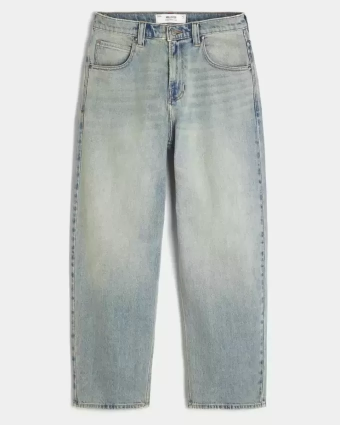 Jeans larghi skater con dadi ricamati e lavaggio chiaro