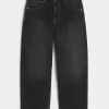 Jeans larghi skater con ricamo serpente nero lavato