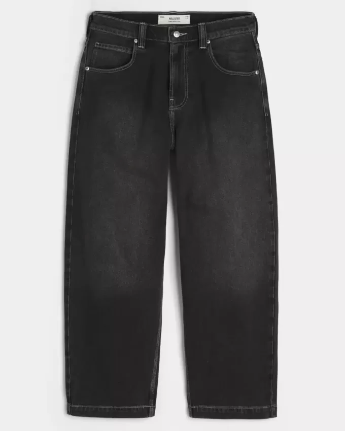 Jeans larghi skater con ricamo serpente nero lavato