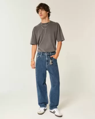 Jeans larghi skater con stampa a stelle e lavaggio medio