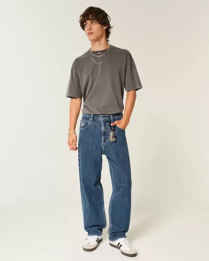 Jeans larghi skater con stampa a stelle e lavaggio medio