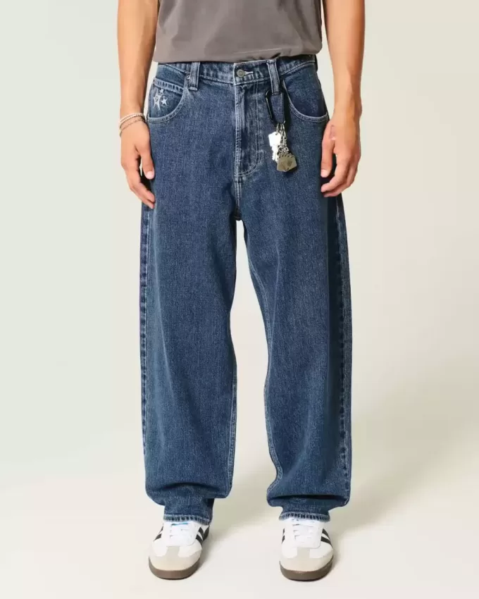 Jeans larghi skater con stampa a stelle e lavaggio medio