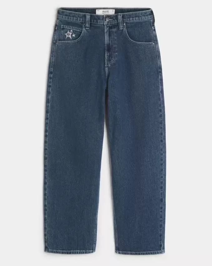 Jeans larghi skater con stampa a stelle e lavaggio medio