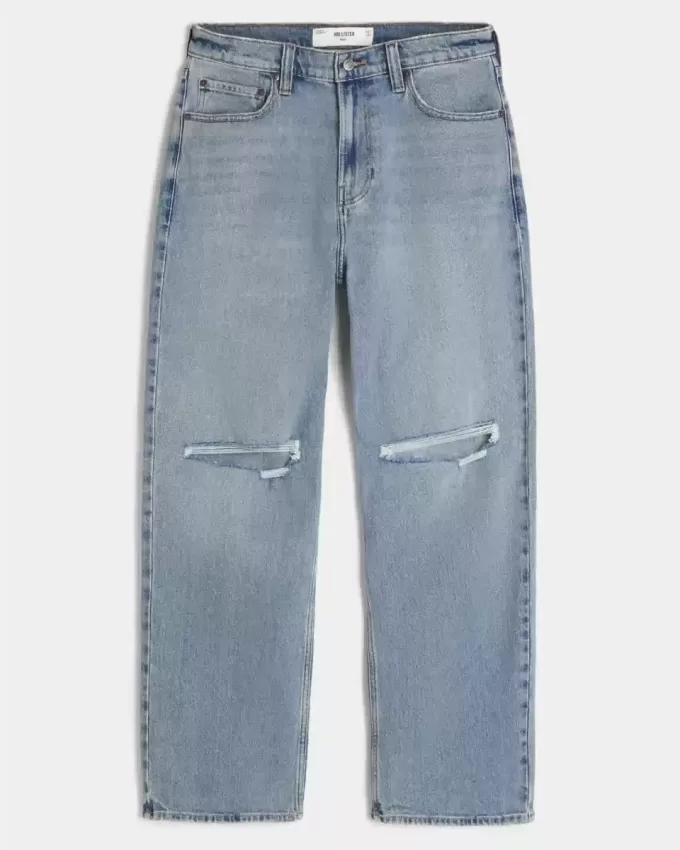 Jeans larghi strappati con lavaggio medio