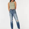 Jeans Mom a vita alta con strappi e lavaggio medio