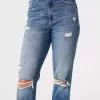 Jeans Mom a vita alta con strappi e lavaggio medio