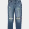Jeans Mom a vita alta con strappi e lavaggio medio